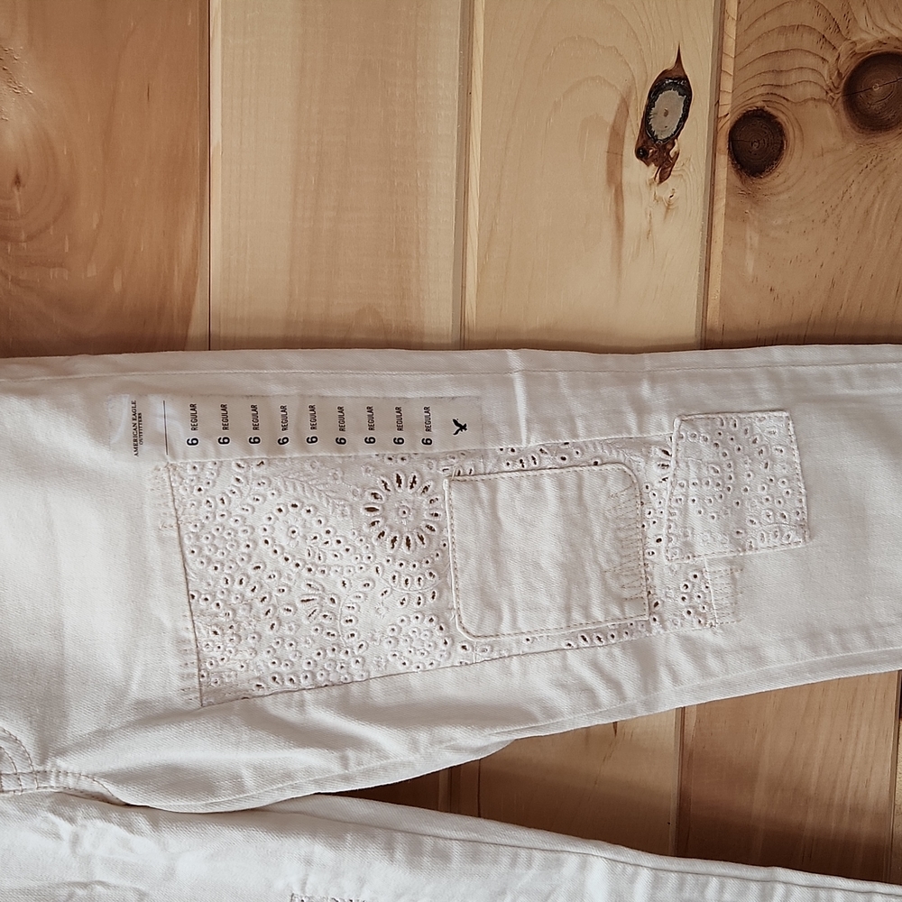 NWT 2000s American Eagle Skinny Seashell Eyelet Stretch Low Rise Patchwork Jeans